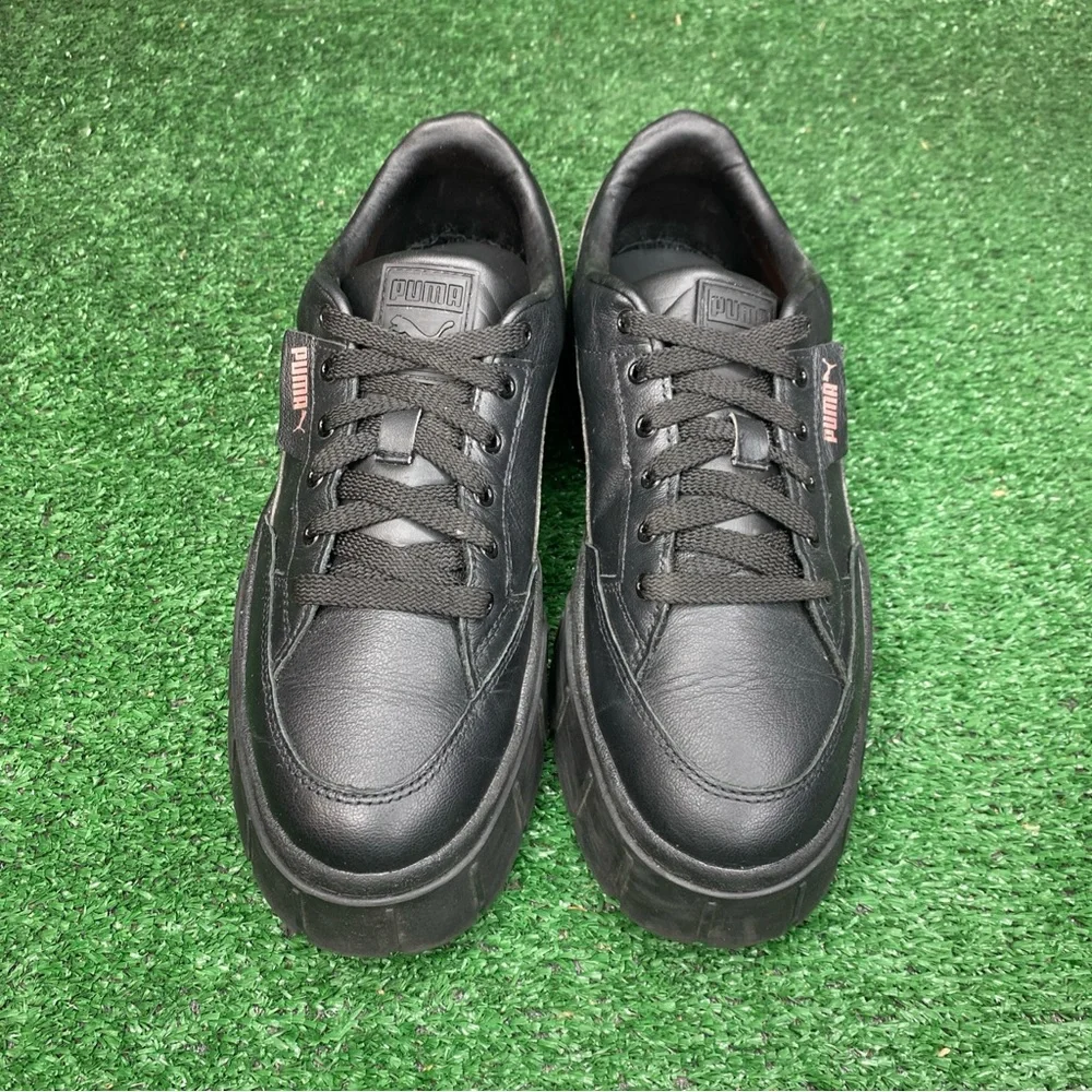 Puma Mayze Platform Womens Size 10 Black Leather Athletic Walking Shoes Sneakers